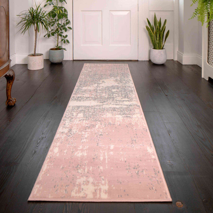 Pink Grey Distressed Worn Look Living Room Rug