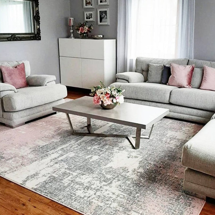 Pink Grey Distressed Extra Large Room Rug