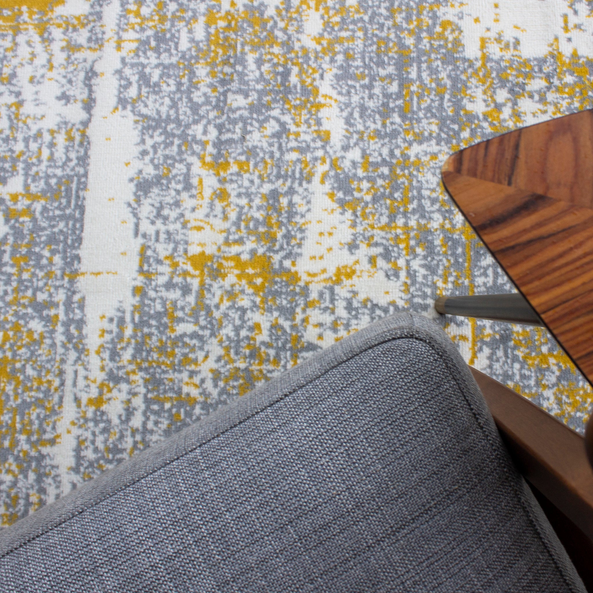 Yellow Grey Distressed Worn Look Runner Rug