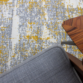 Yellow Grey Distressed Worn Look Runner Rug