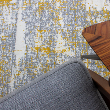 Yellow Grey Distressed Worn Look Runner Rug