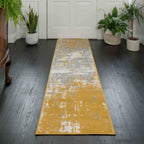 Yellow Grey Distressed Worn Look Runner Rug