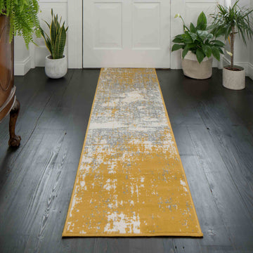 Yellow Grey Distressed Worn Look Runner Rug