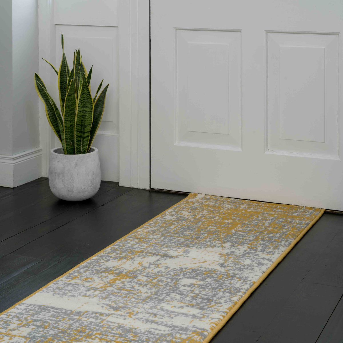 Yellow Grey Distressed Worn Look Runner Rug