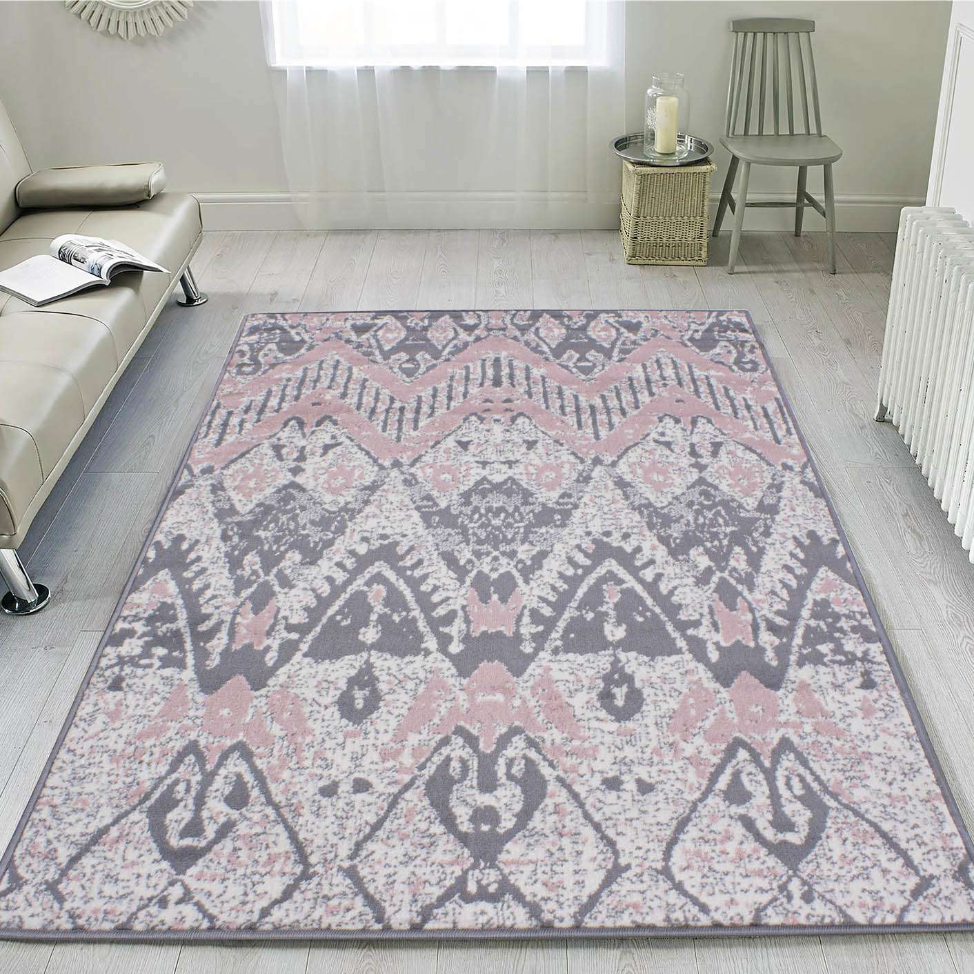 Pink Tribal Aztec Distressed Living Room Rug