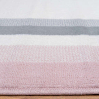 Pink Grey Bordered Framed Living Room Rug