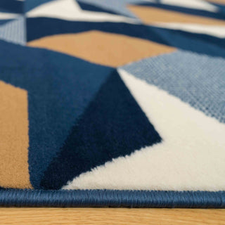 Blue Grey Modern Geometric Runner Rug