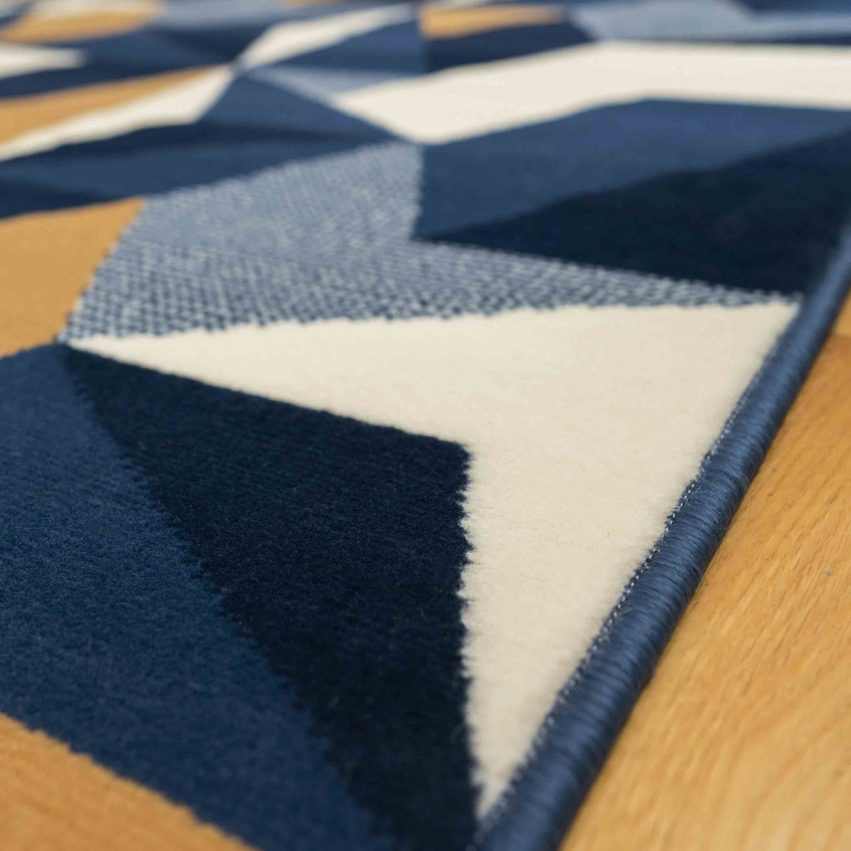 Blue Grey Modern Geometric Runner Rug