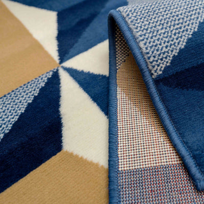 Blue Grey Modern Geometric Runner Rug