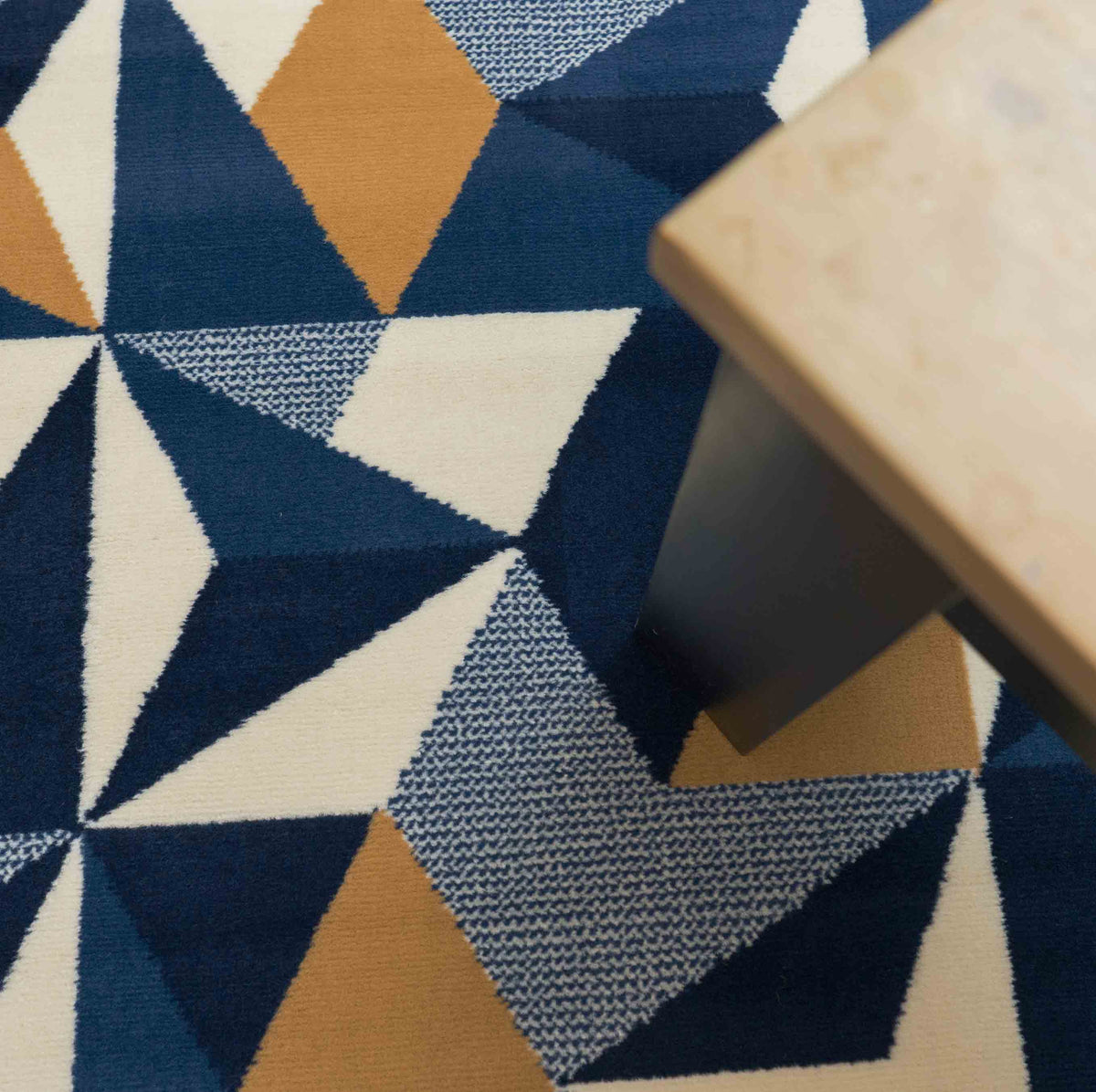 Blue Grey Modern Geometric Runner Rug
