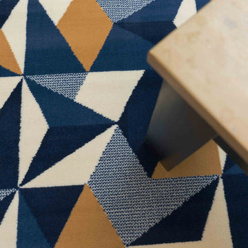 Blue Grey Modern Geometric Runner Rug
