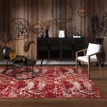 Red Orange Patterned Living Room Rug