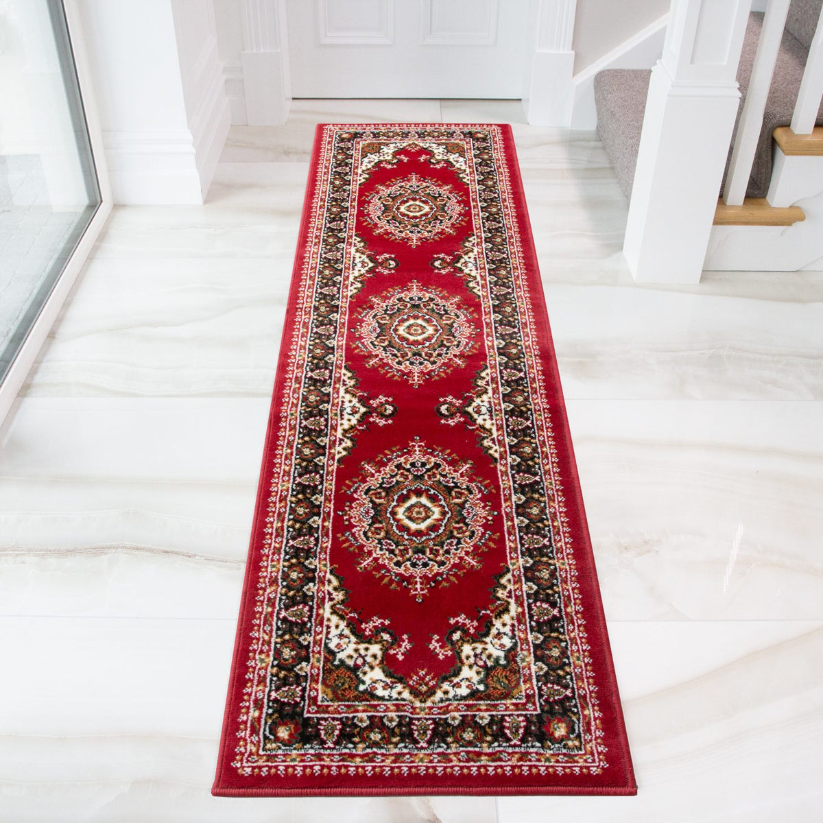 Red Traditional Medallion Runner Rug