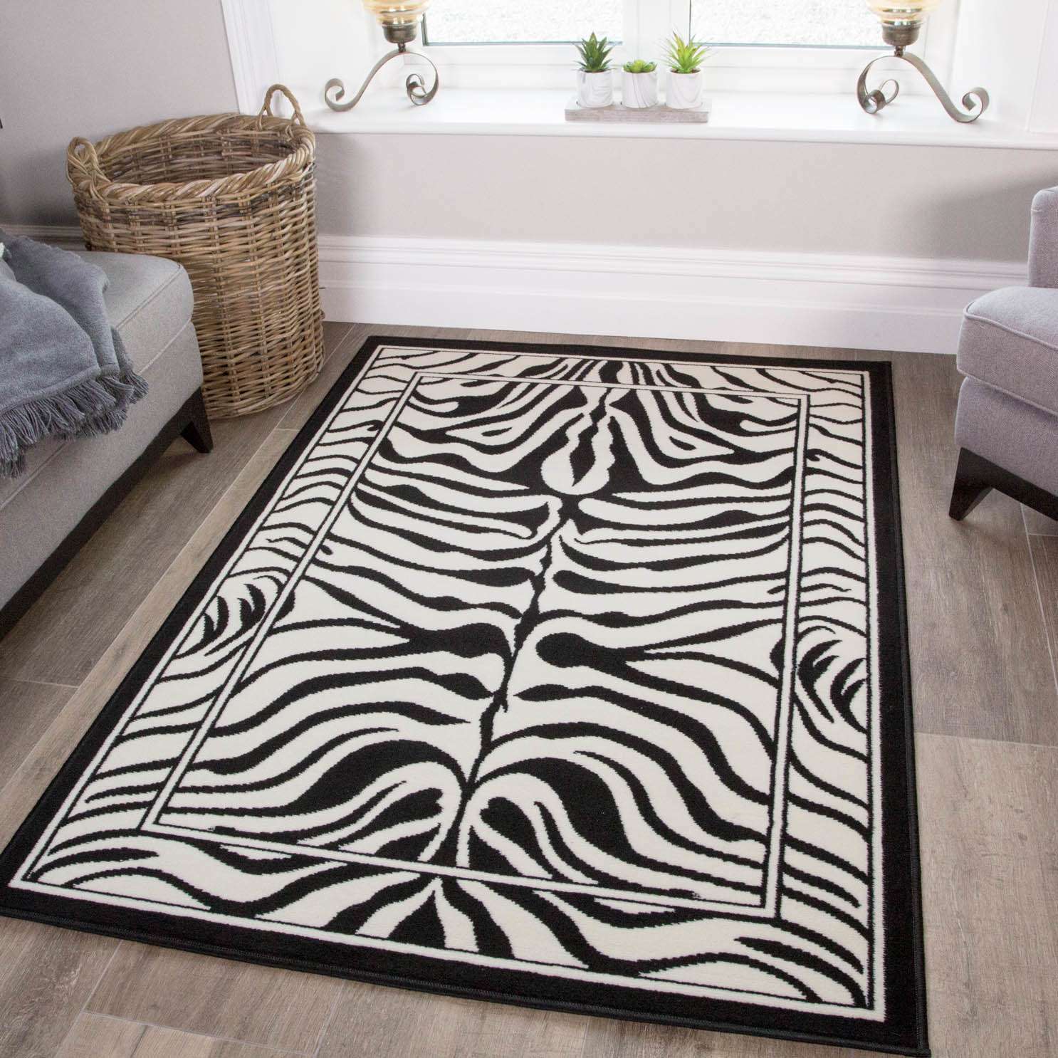 Black White Animal Zebra Print Rug