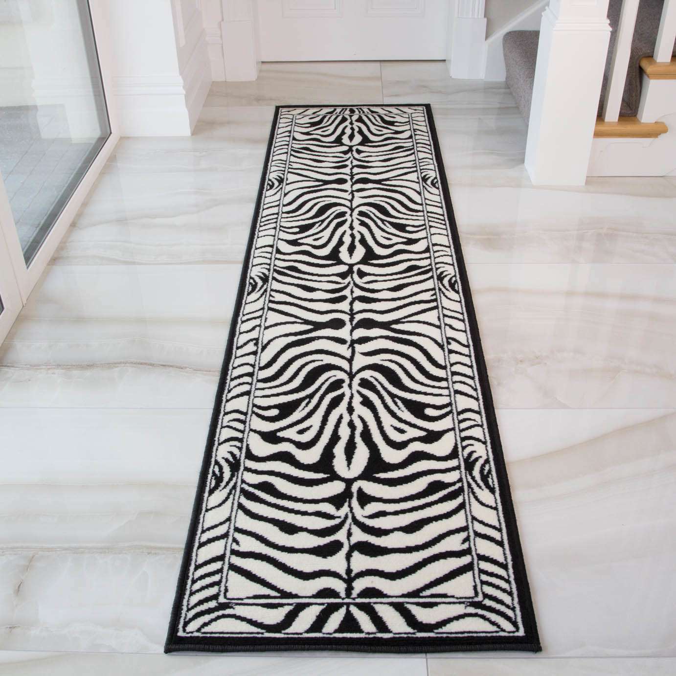 Black White Animal Zebra Print Rug