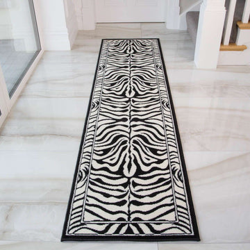 Black White Animal Zebra Print Rug