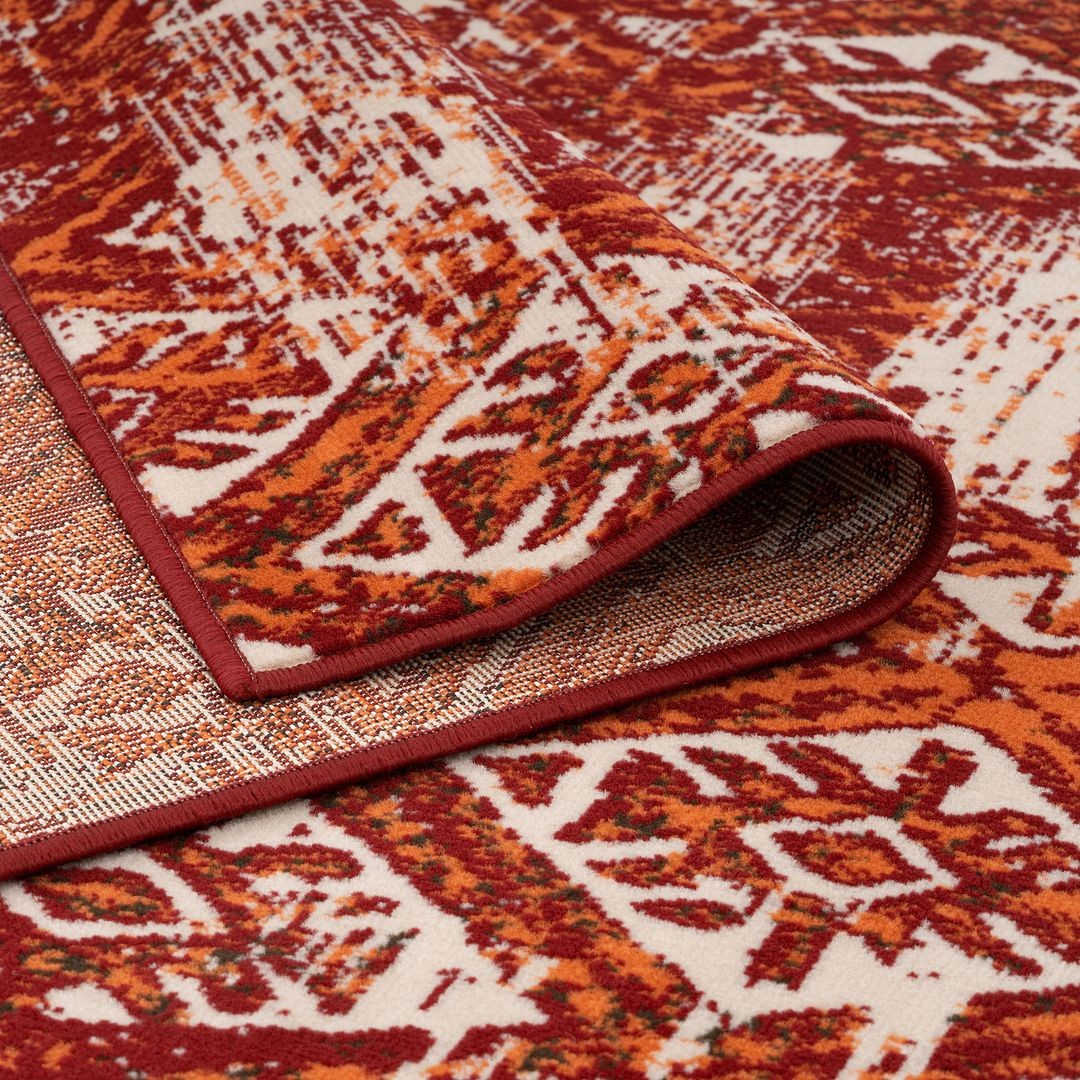 Red Orange Patterned Living Room Rug