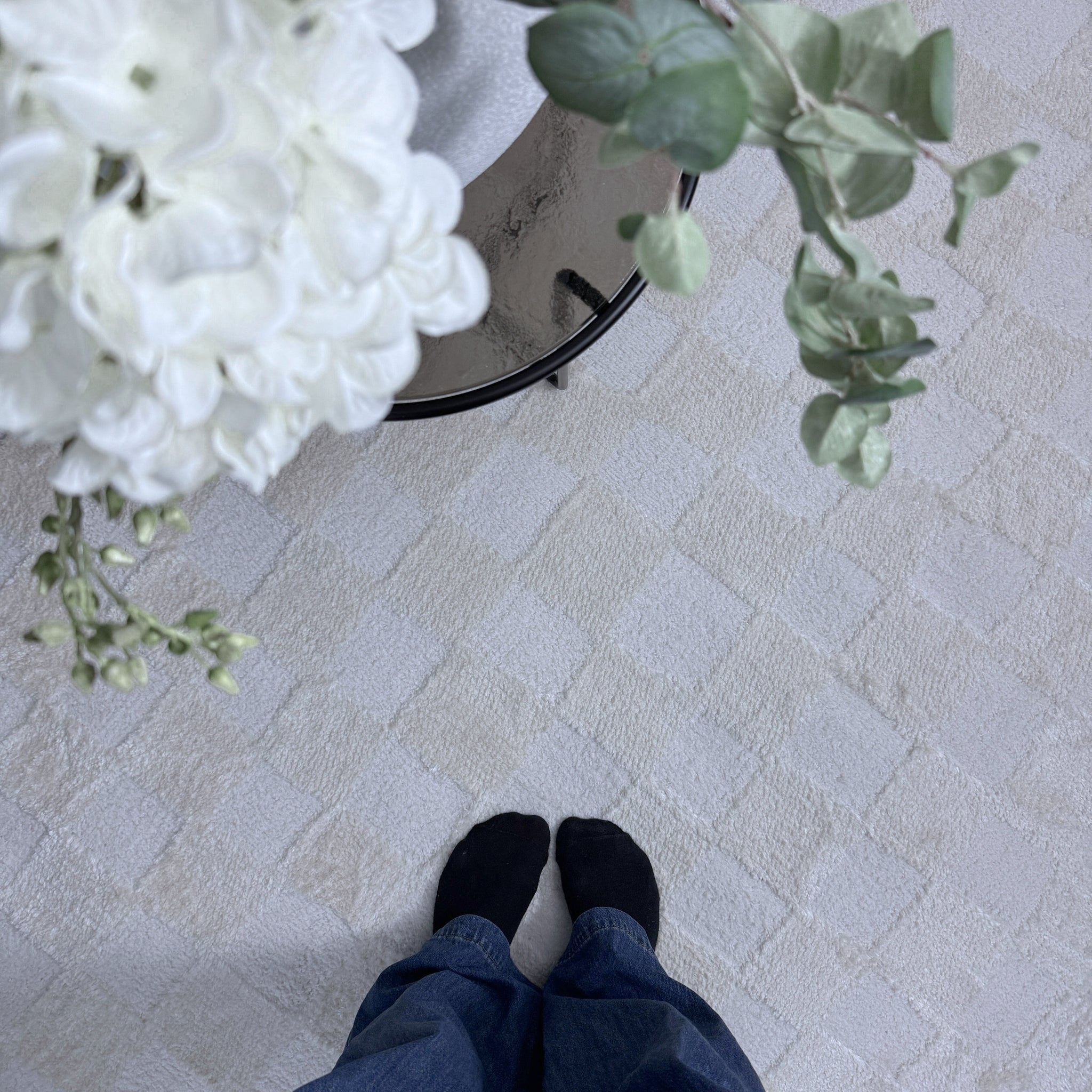 Soft Natural Cream Retro Checkerboard Rug - Liv