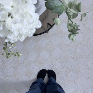 Soft Natural Cream Retro Checkerboard Rug - Liv