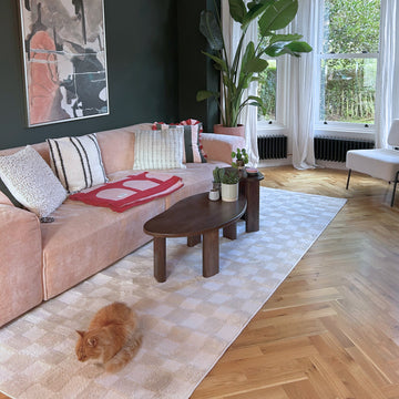 Soft Natural Cream Retro Checkerboard Rug - Liv