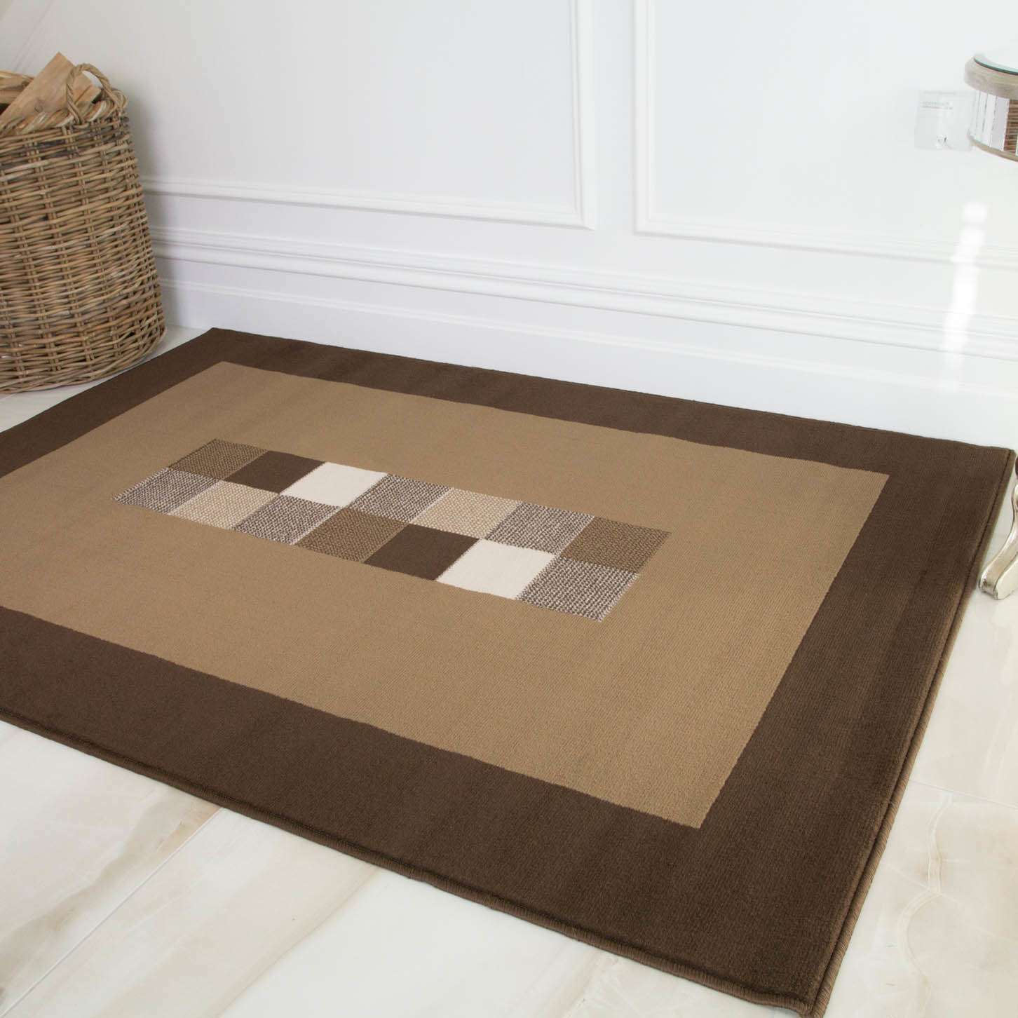 Brown Living Room Geometric Rug