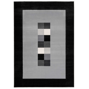 Geometric Bordered Black and Grey Rug