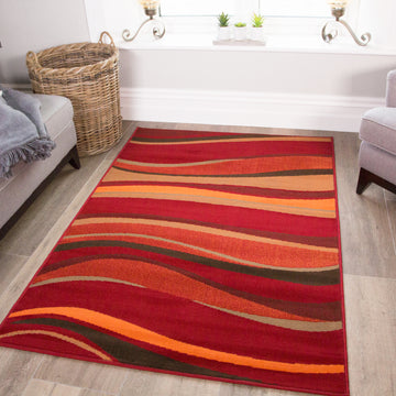 Red Waves Living Room Rug