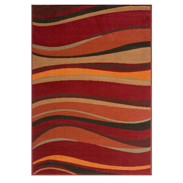 Red Waves Living Room Rug