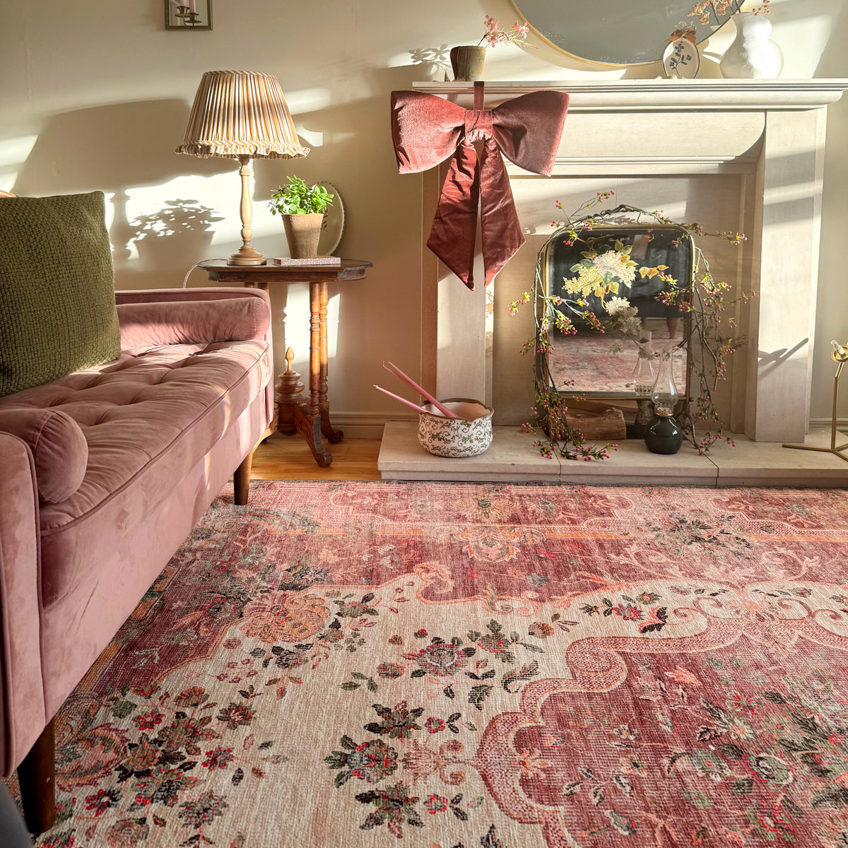 Washable Pink Medallion Rug - Dusk