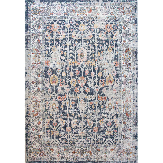 Blue Traditional Distressed Flat Low Pile Area Rug