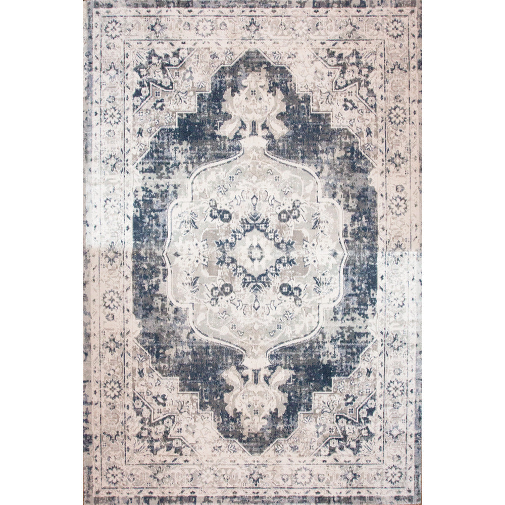 Blue Traditional Distressed Flat Low Pile Room Rug