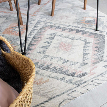 Terracotta Tribal Distressed Flat Zero Pile Area Rug