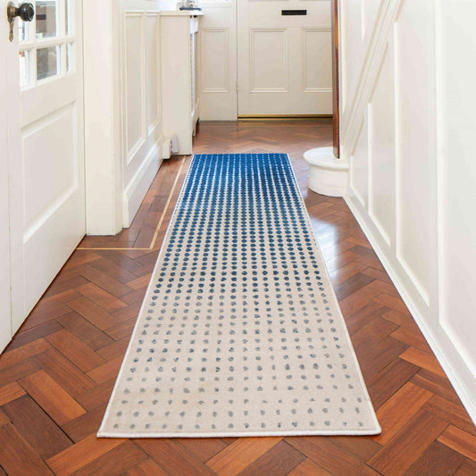 Modern Blue Spotted Ombre Effect Hall Runner Rug