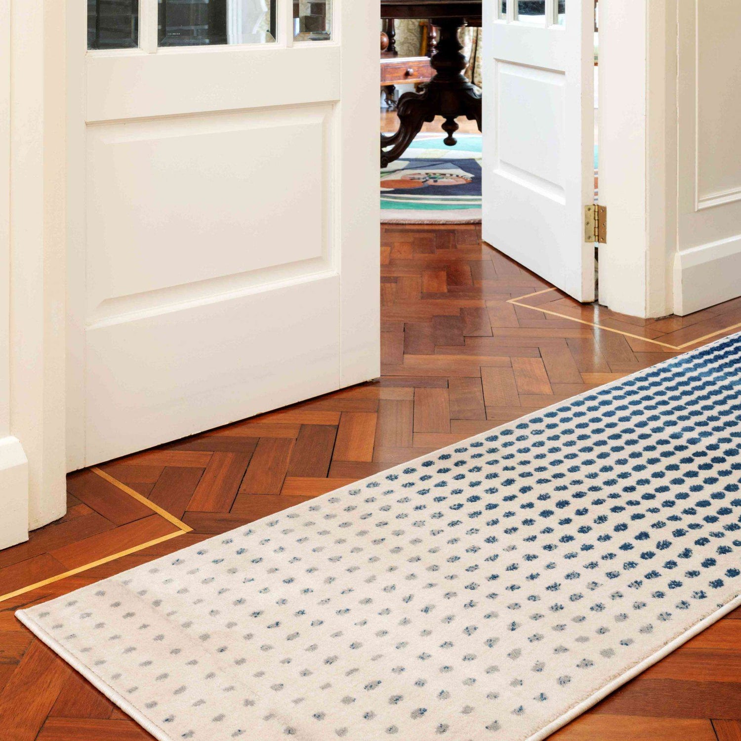 Modern Blue Spotted Ombre Effect Hall Runner Rug