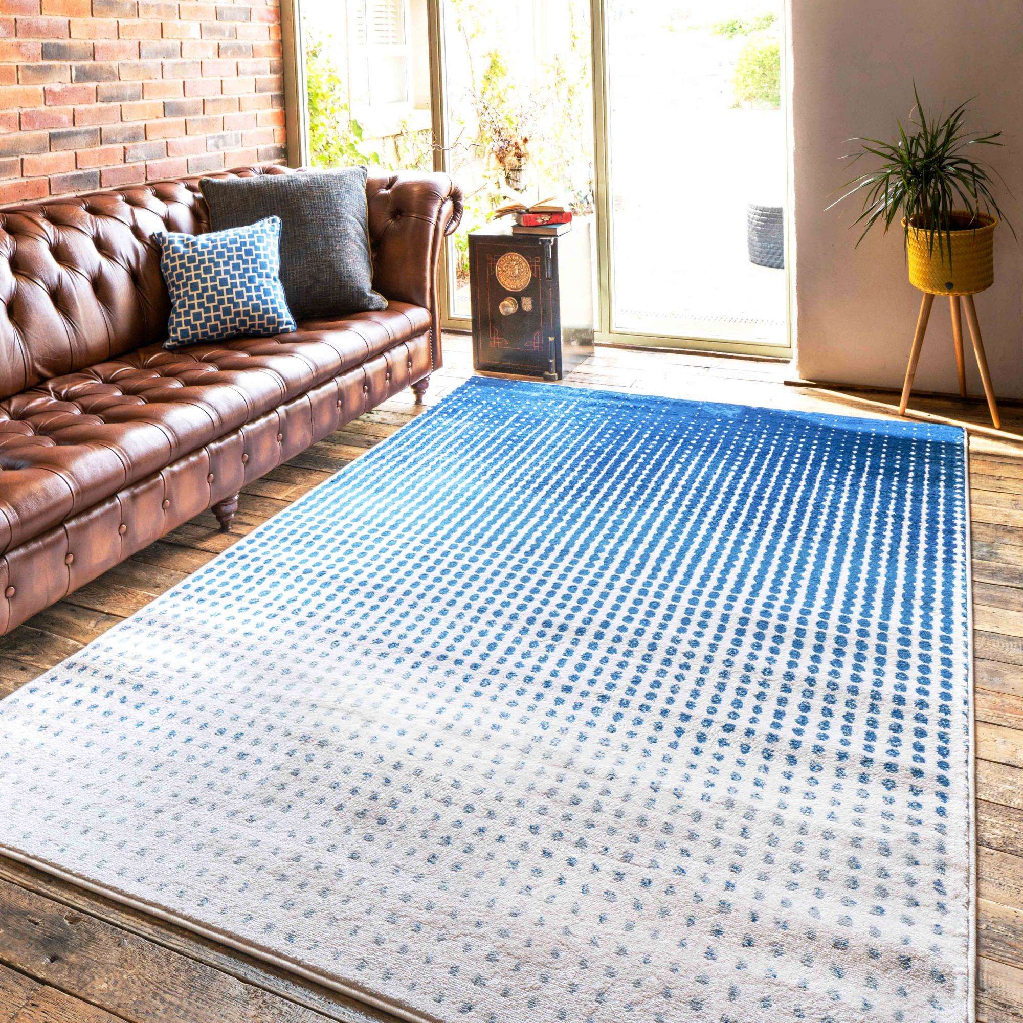 Modern Blue Spotted Ombre Effect Hall Runner Rug