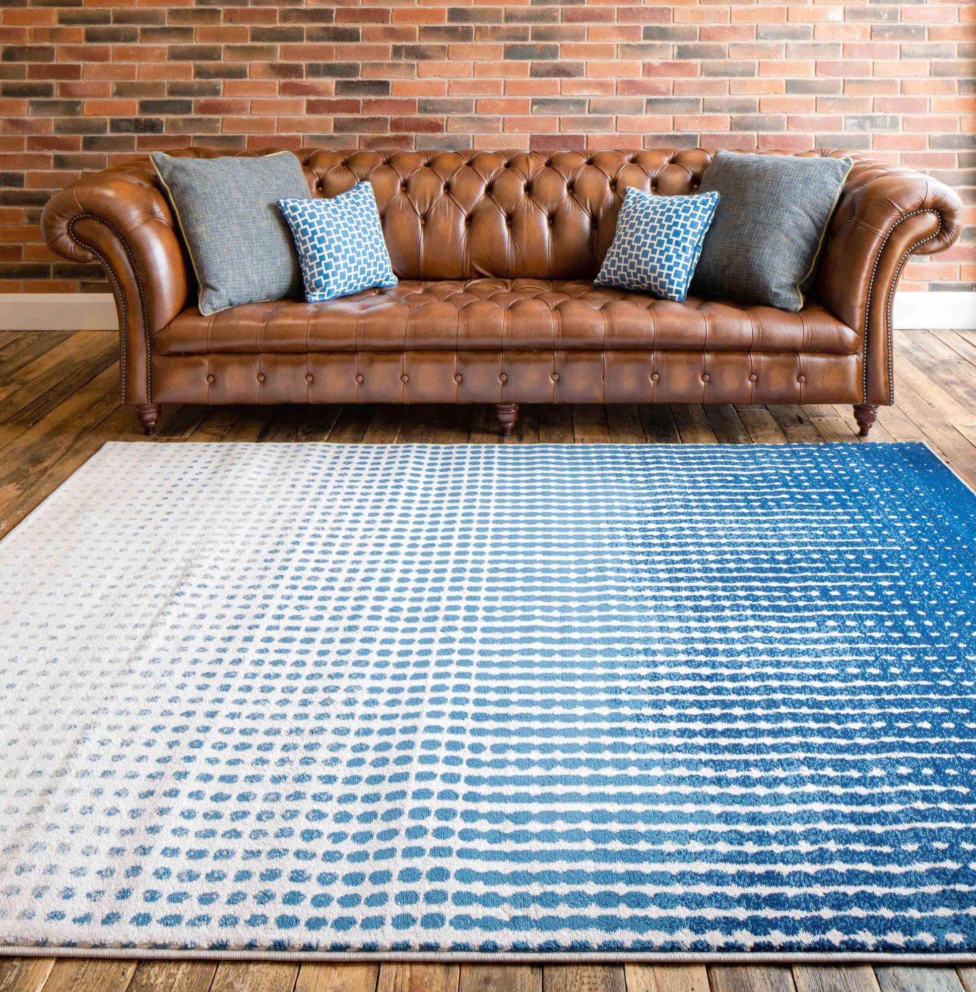 Modern Blue Spotted Ombre Effect Hall Runner Rug