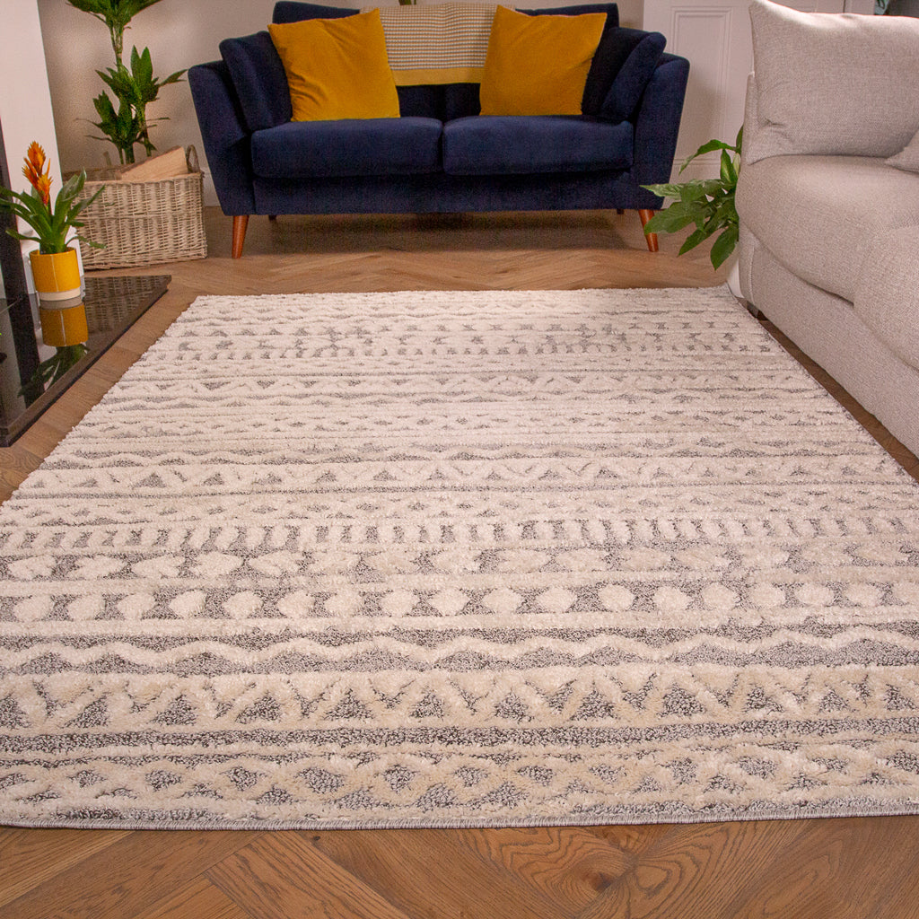 Grey Cream Aztec Rug - Ashbee | Living Room Rugs | Kukoon Rugs Online