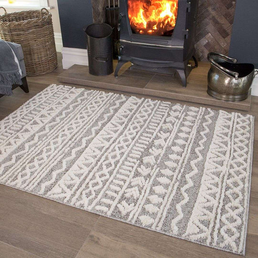 Grey Cream Aztec Runner Rug