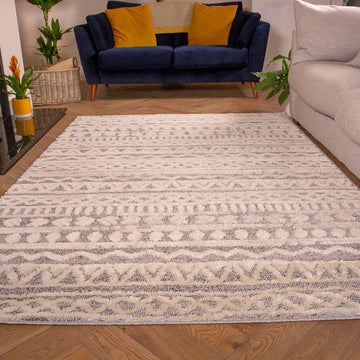 Grey Cream Aztec Runner Rug