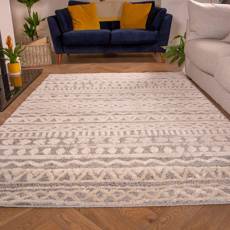 Grey Cream Aztec Runner Rug
