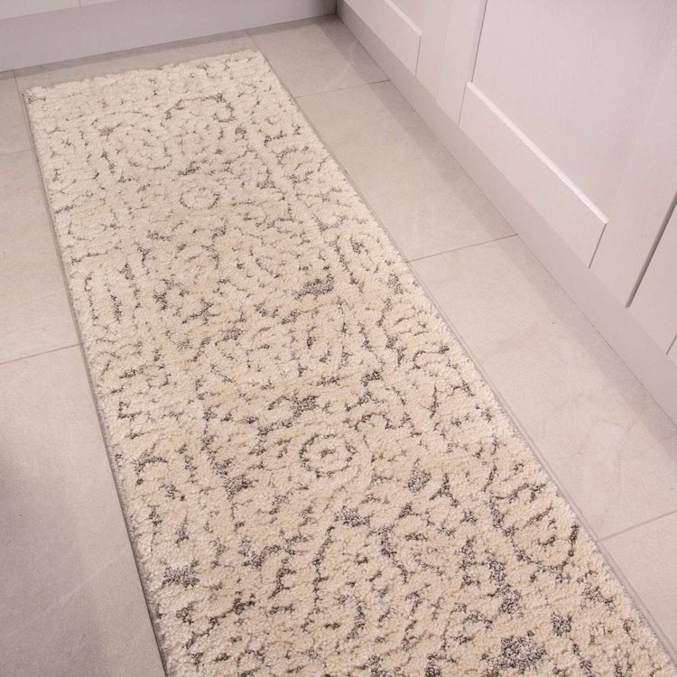 Grey White Textured Damask Scandi Rug