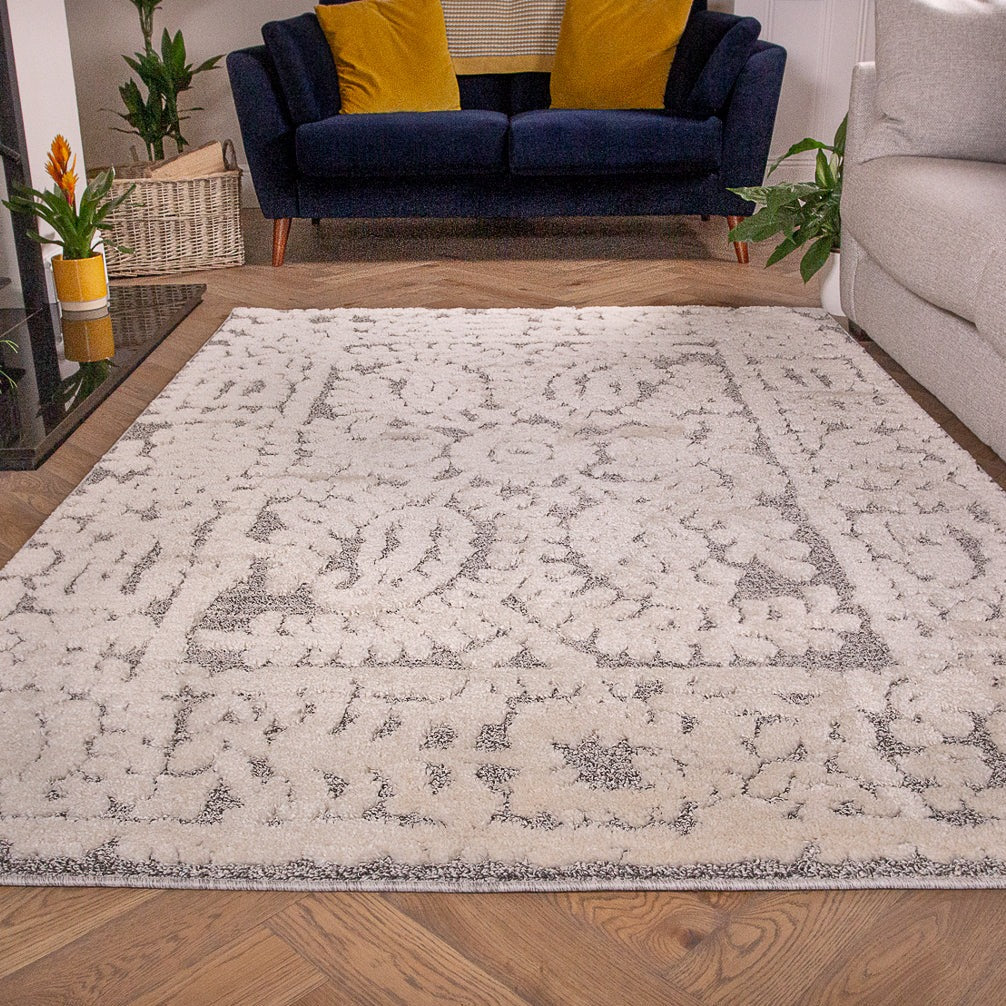 Grey White Textured Tribal Scandi Rug - Ashbee | Living Room Rugs ...