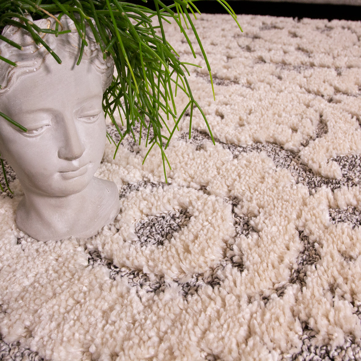 Grey White Textured Floral Rug