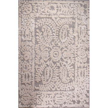Grey White Textured Floral Rug