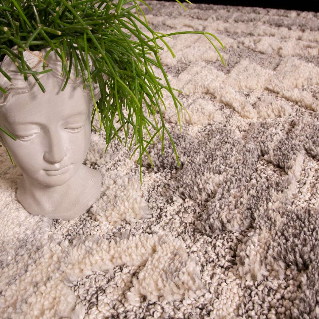 Grey White Textured Tribal Scandi Rug