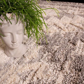 Grey White Textured Tribal Scandi Rug