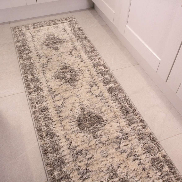 Grey White Textured Tribal Scandi Rug
