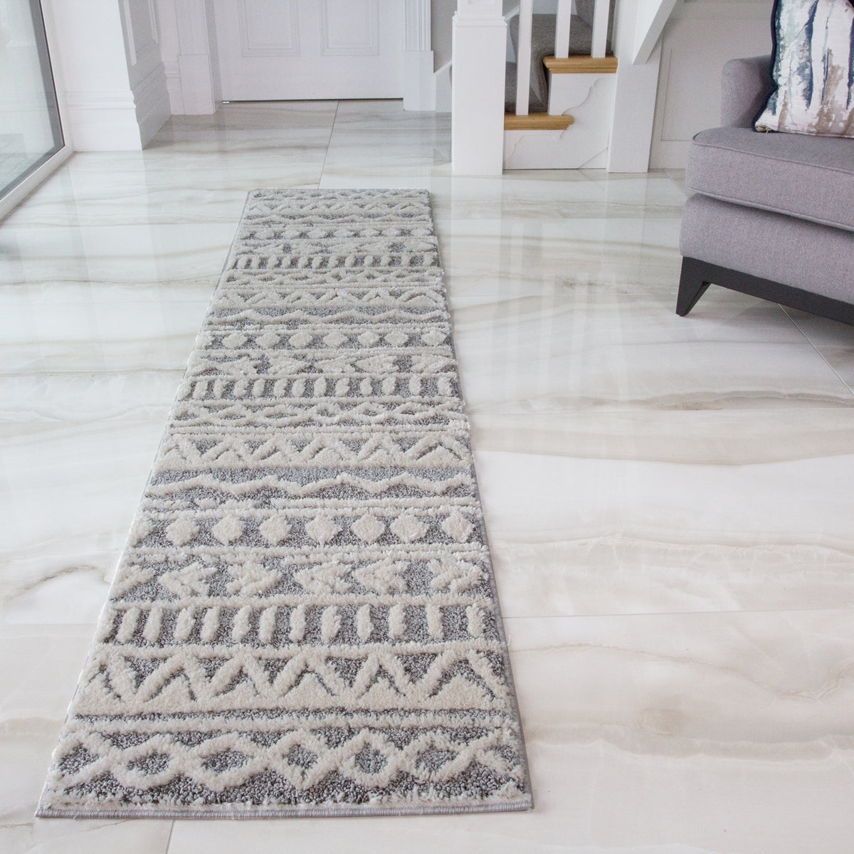 Grey Cream Aztec Rug