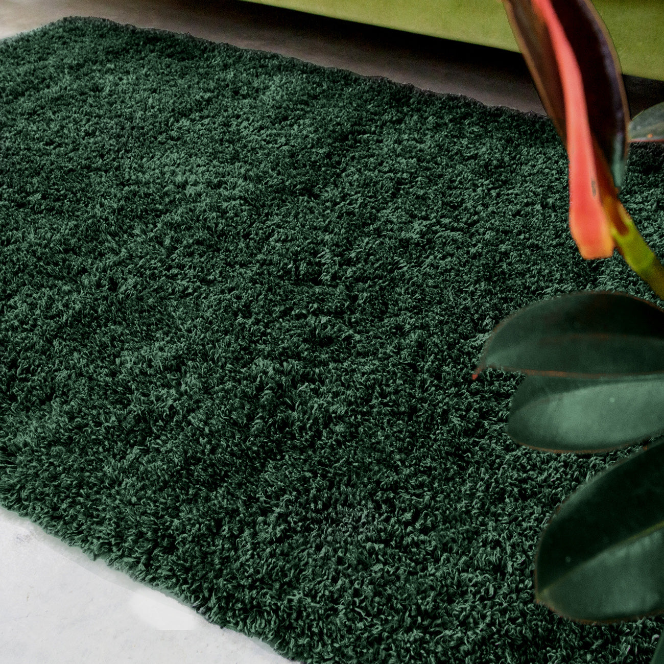 Soft Everyday Dark Green Shaggy Rug | Living Room Rugs | Kukoon Rugs Online