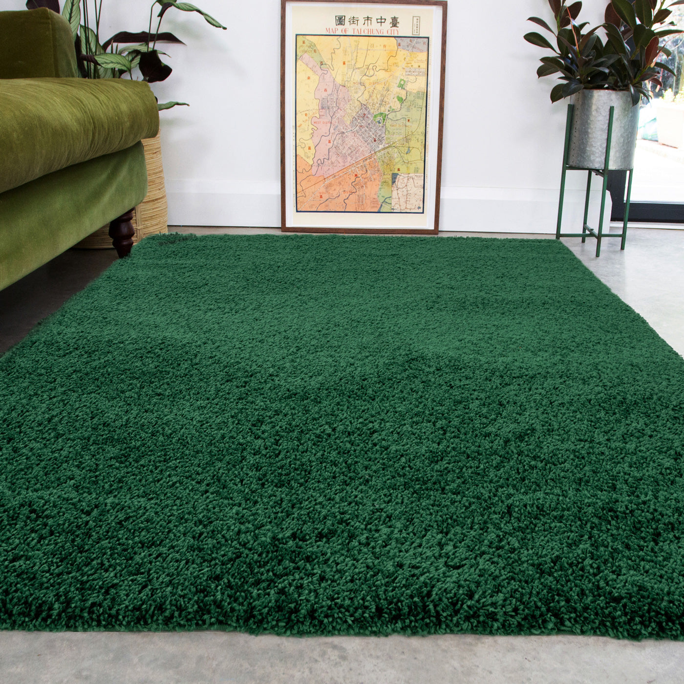 Soft Everyday Dark Green Shaggy Rug | Living Room Rugs | Kukoon Rugs Online